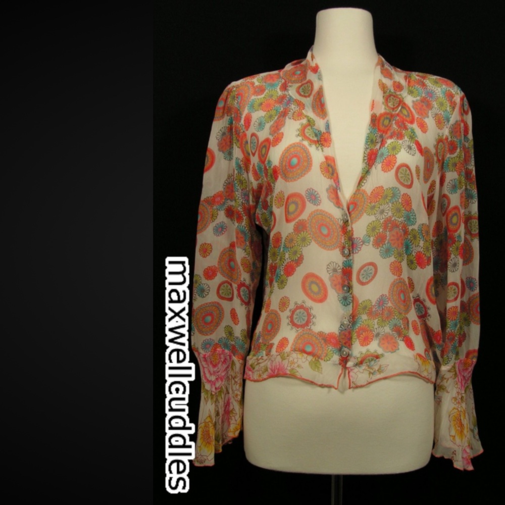 J JILL SILK DAISY BLOUSE EXTRA SMALL PETITE NWT PRIMROSE Small Petite crinkle